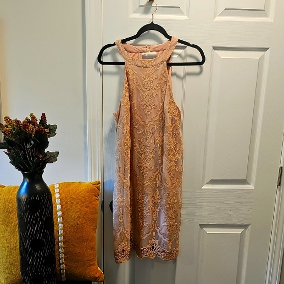 Altar'd State Lace Midi Dress in Peach - Picture 1 of 10